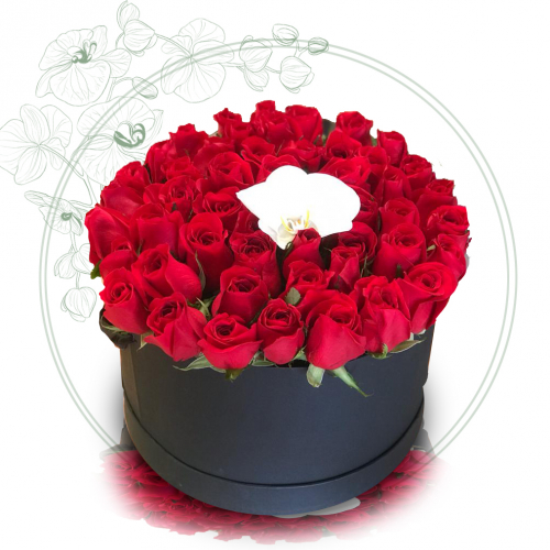 Caja de Rosas y Orquídea